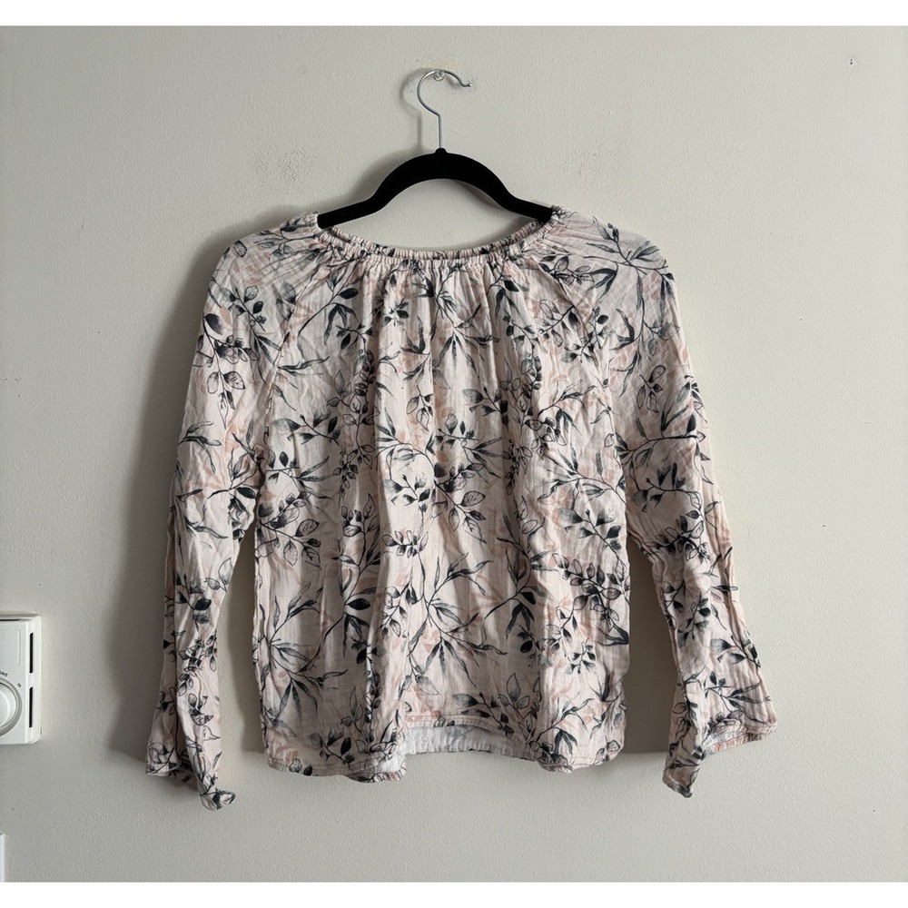 MNG by Mango Top XS S Floral‎ Tropical Pink Green Cotton Gauze Cottage